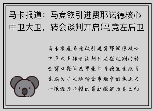 马卡报道：马竞欲引进费耶诺德核心中卫大卫，转会谈判开启(马竞左后卫费利佩)